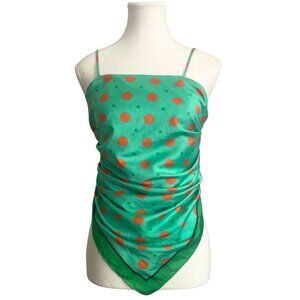 ZARA GREEN ORANGE SATIN DOTS POINTED FRONT CAMISOLE - S